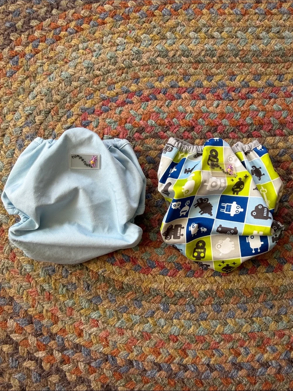 Rump-a-rooz Reusable Kids Cloth Diaper Cover One Size Blue Robot Lot of 2